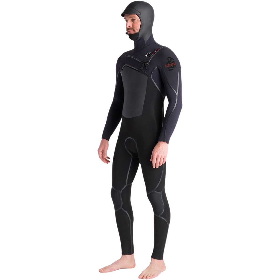 2025 C-Skins Männer NuWave Wired+ 6/5mm Brustreißverschluss Mit Kapuze Neoprenanzug C-NWI65MH - Black / Black X / Rust